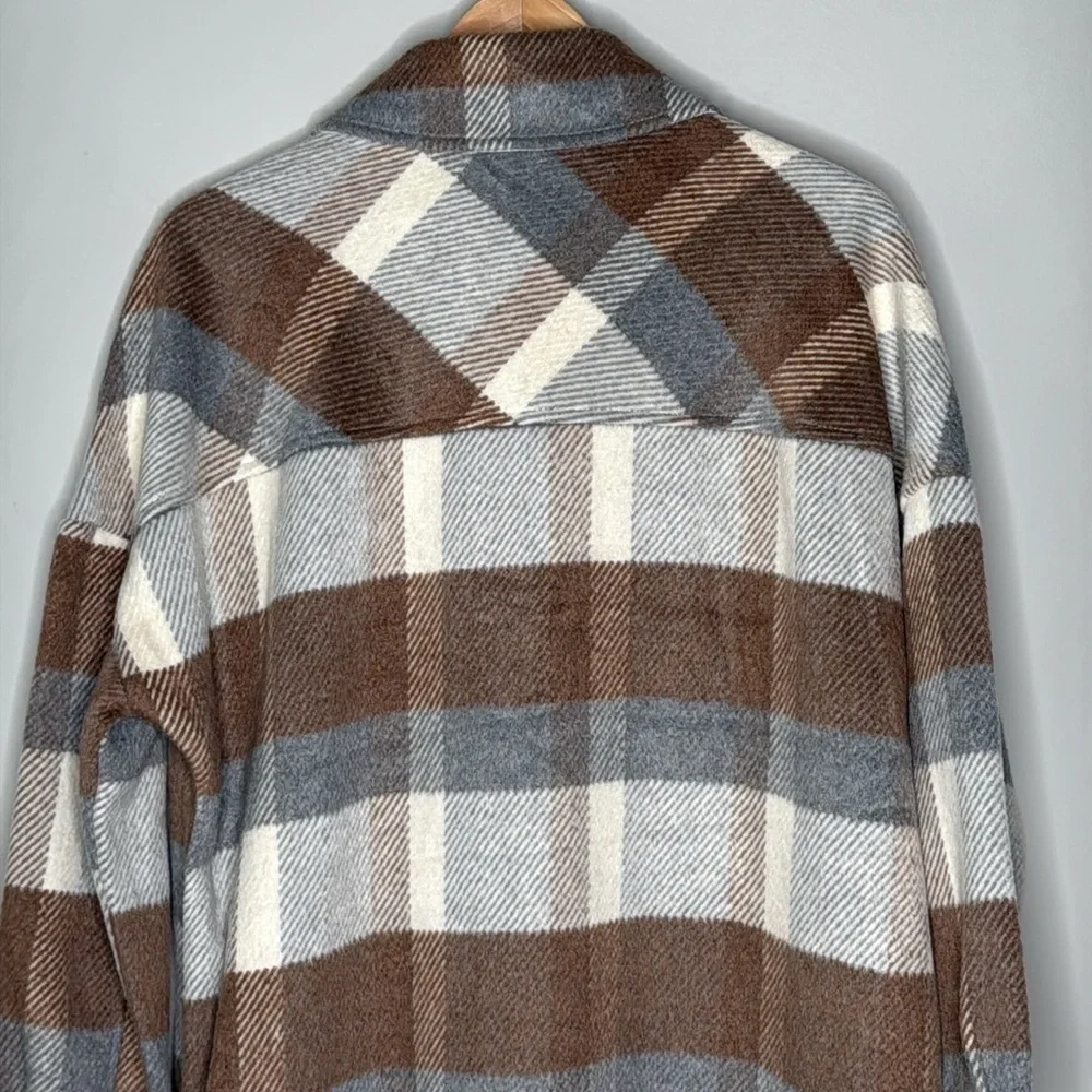 Evereve Raye Long Plaid Shacket Jacket in Camel Size Large NWT